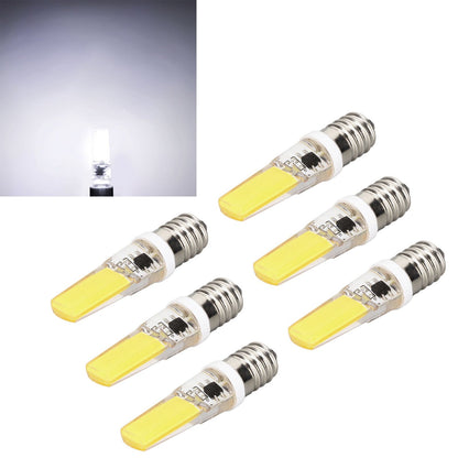 6PCS E14 COB Lamp Bulb Mini 360 Degree Lighting Heat Sinking Silicone Anti Glare for Chandelier Ceiling Light Cold White Light 6500K