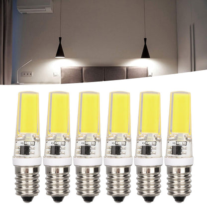 6PCS E14 COB Lamp Bulb Mini 360 Degree Lighting Heat Sinking Silicone Anti Glare for Chandelier Ceiling Light Cold White Light 6500K