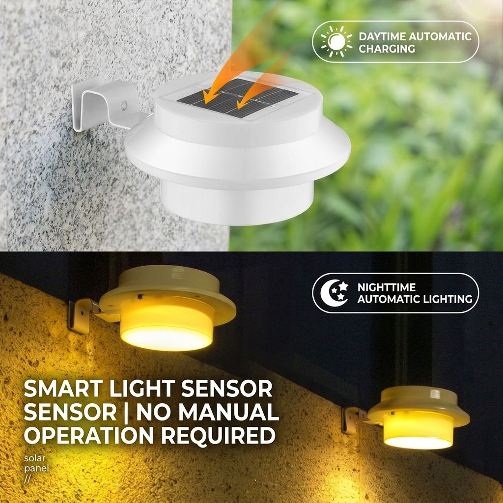 Solar Powered Smart Wall Light with Auto Dusk-to-Dawn Sensor, IP65 Waterproof Fence & Garden Accent Lighting, Available in 3000K Warm White or 6000K Cool White, Ideal for Patio, Pathway, and Courtyard Ambient Glow (8PCS, Black Housing‑Warm White Light)