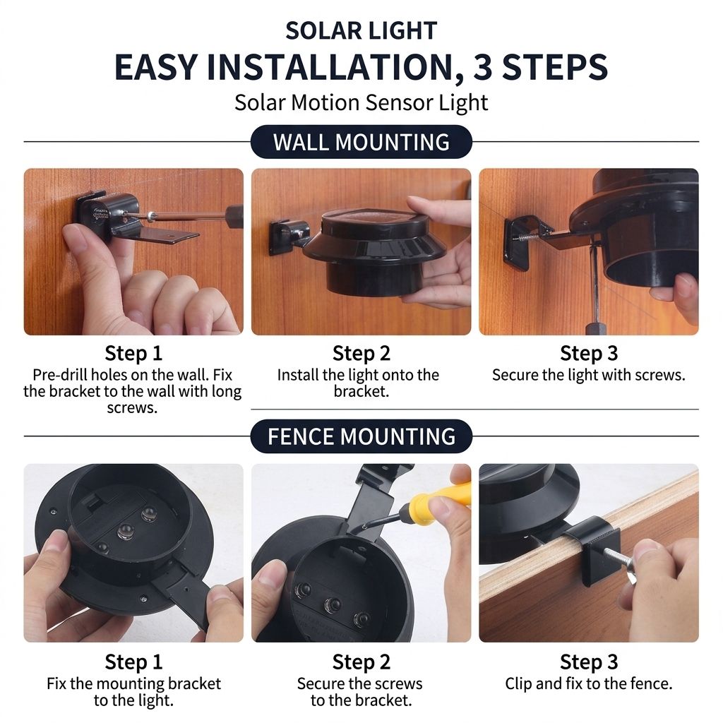 Solar Powered Smart Wall Light with Auto Dusk-to-Dawn Sensor, IP65 Waterproof Fence & Garden Accent Lighting, Available in 3000K Warm White or 6000K Cool White, Ideal for Patio, Pathway, and Courtyard Ambient Glow (8PCS, Black Housing‑Warm White Light)