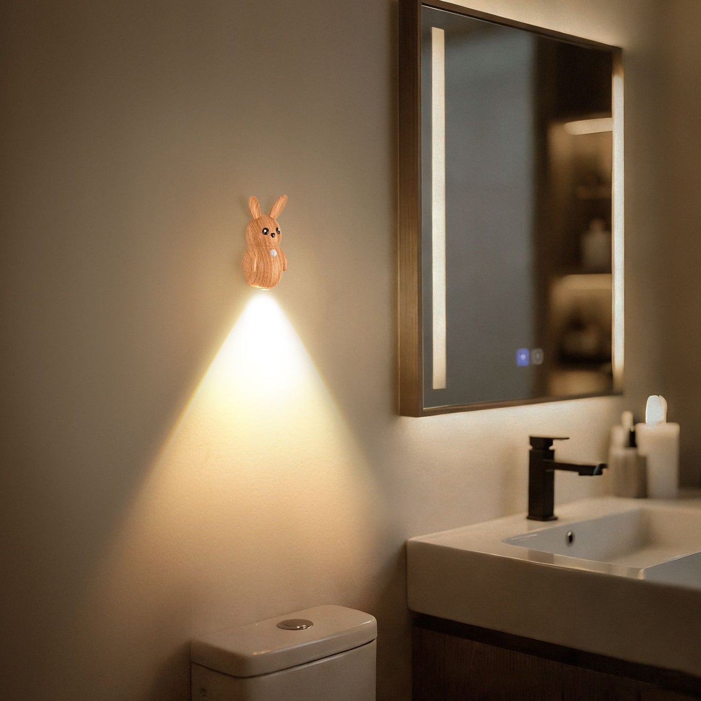Adorable Cartoon Rabbit LED Motion Sensor Wall Light, Rechargeable Magnetic Cordless Night Lamp for Bedroom, Hallway, Stairs, and Kitchen with Dimmable Brightness and Adjustable Warm-to-Cool Glow (Silver, 2PCS)