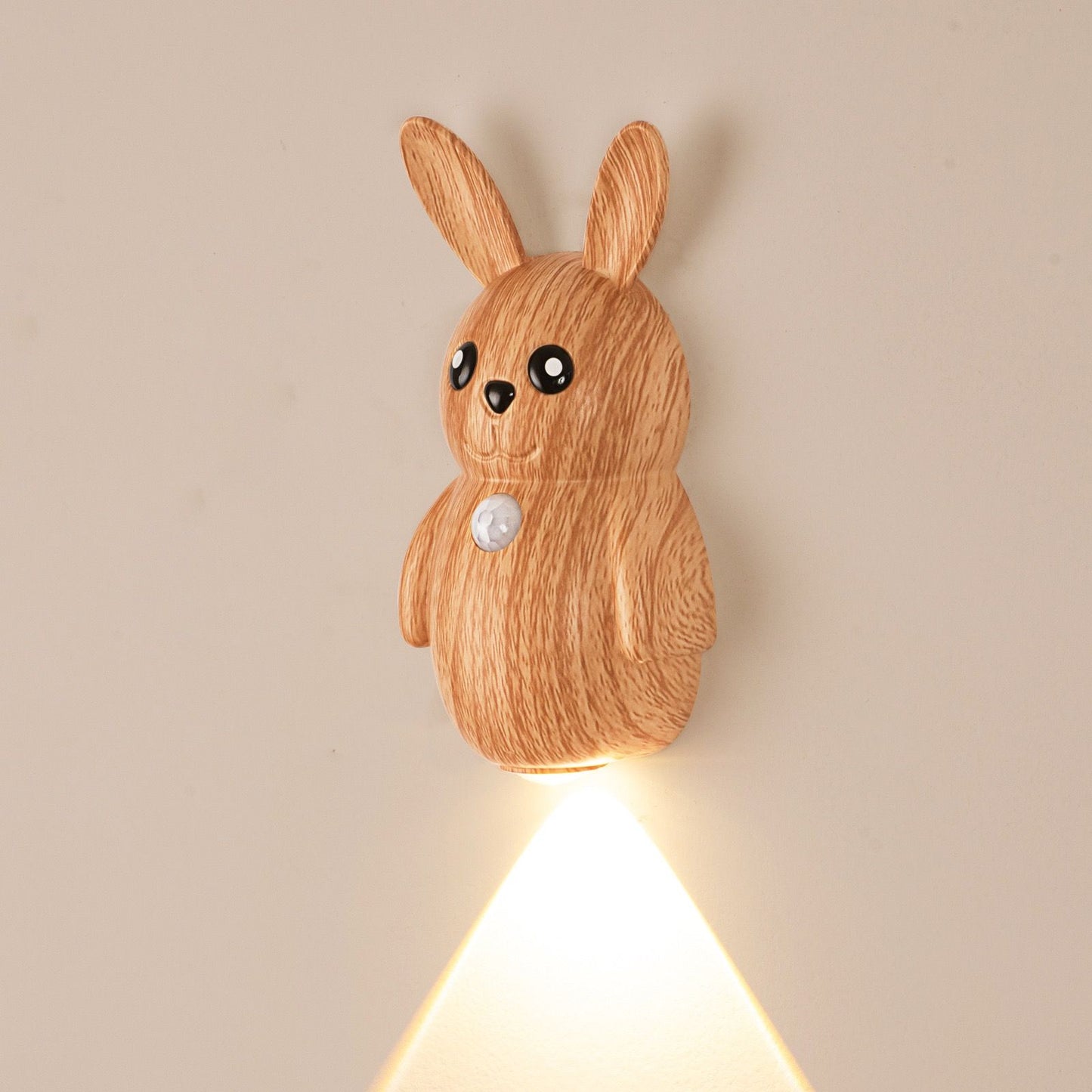Adorable Cartoon Rabbit LED Motion Sensor Wall Light, Rechargeable Magnetic Cordless Night Lamp for Bedroom, Hallway, Stairs, and Kitchen with Dimmable Brightness and Adjustable Warm-to-Cool Glow (Walnut Grain, 2PCS)
