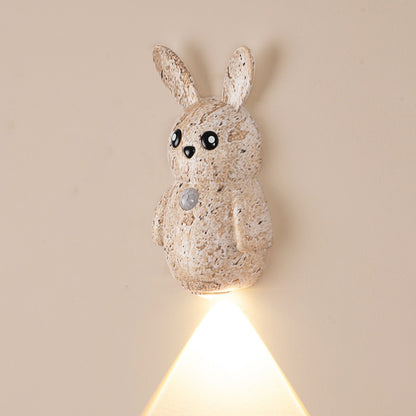 Adorable Cartoon Rabbit LED Motion Sensor Wall Light, Rechargeable Magnetic Cordless Night Lamp for Bedroom, Hallway, Stairs, and Kitchen with Dimmable Brightness and Adjustable Warm-to-Cool Glow (Walnut Grain, 2PCS)