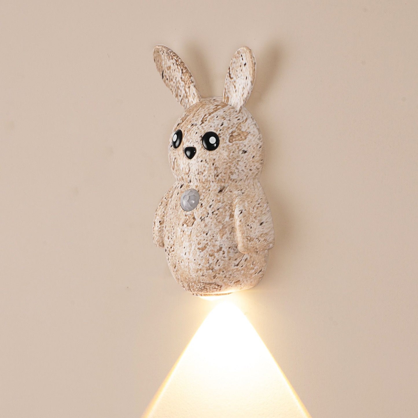 Adorable Cartoon Rabbit LED Motion Sensor Wall Light, Rechargeable Magnetic Cordless Night Lamp for Bedroom, Hallway, Stairs, and Kitchen with Dimmable Brightness and Adjustable Warm-to-Cool Glow (Wood Grain, 2PCS)