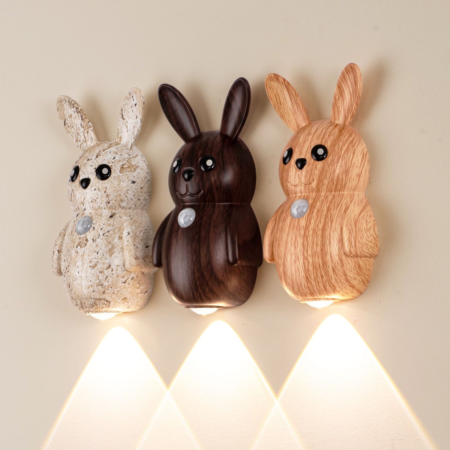 Adorable Cartoon Rabbit LED Motion Sensor Wall Light, Rechargeable Magnetic Cordless Night Lamp for Bedroom, Hallway, Stairs, and Kitchen with Dimmable Brightness and Adjustable Warm-to-Cool Glow (Yellow Travertine, 2PCS)