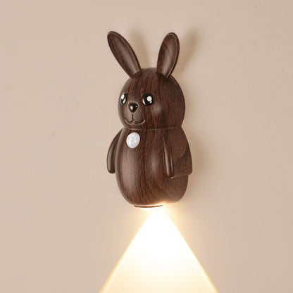 Adorable Cartoon Rabbit LED Motion Sensor Wall Light, Rechargeable Magnetic Cordless Night Lamp for Bedroom, Hallway, Stairs, and Kitchen with Dimmable Brightness and Adjustable Warm-to-Cool Glow (Yellow Travertine, 2PCS)