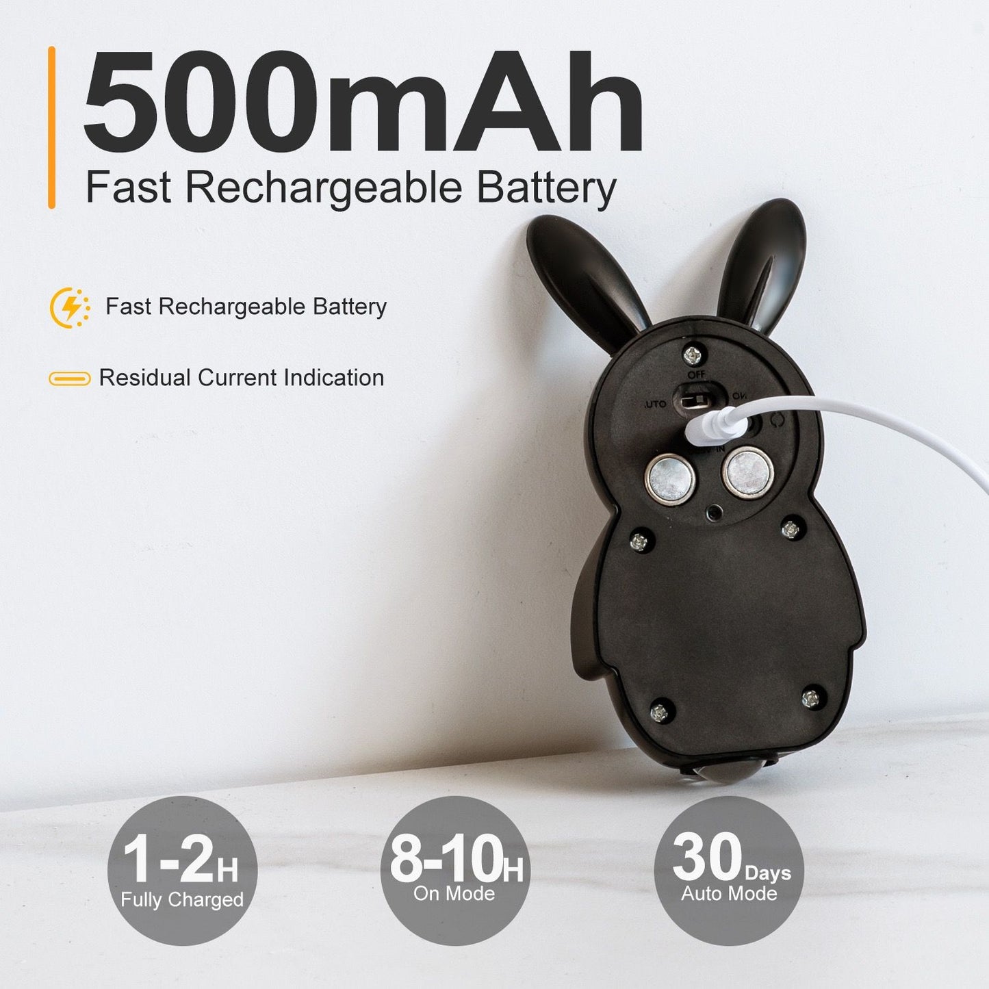 Adorable bunny-shaped motion sensor wall light with magnetic mounting, flicker-free LED, and three color temperatures—perfect for bedrooms, hallways, and staircases to create a warm, hands-free glow at night. (Grey, 2PCS)