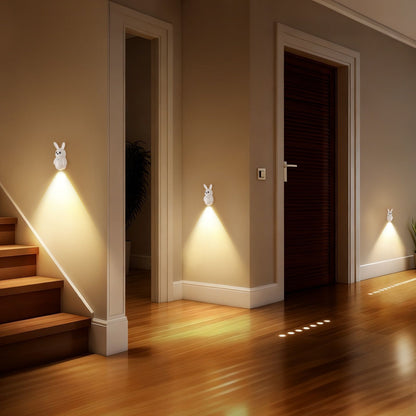 Adorable bunny-shaped motion sensor wall light with magnetic mounting, flicker-free LED, and three color temperatures—perfect for bedrooms, hallways, and staircases to create a warm, hands-free glow at night. (Pink, 2PCS)