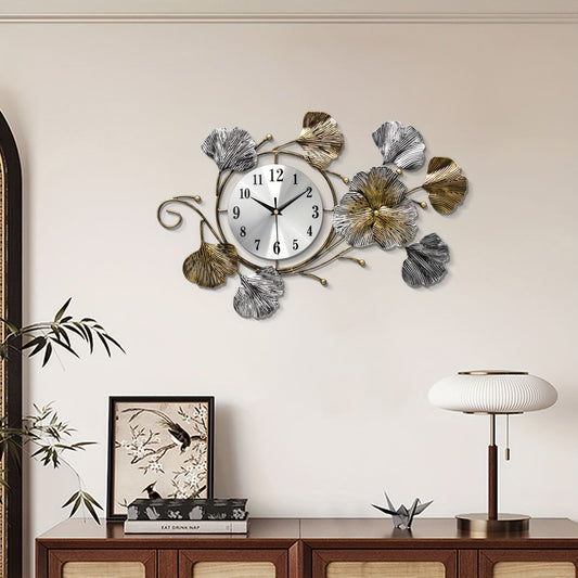 Vintage color Silver Ginkgo Leaf Wall Clock Home Decor Clock Decorative Wall Clock Retro Colored
