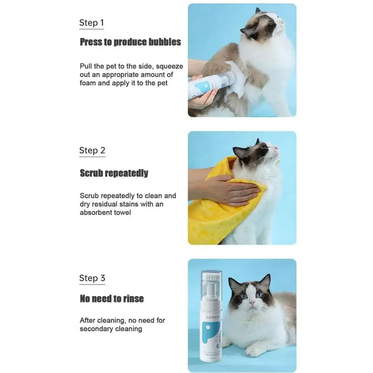 150ml Pet Dry Cleaning Foam Free Clear Body Wash Mousse for Dogs and Cats
