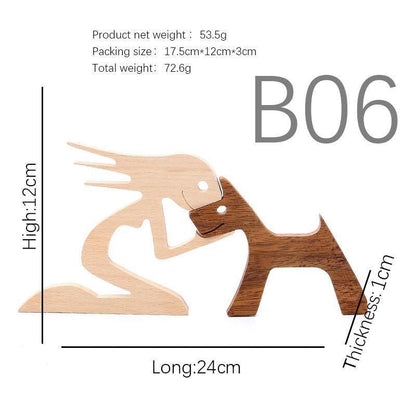 Handmade Wooden Statue Sitting Family and Dog Craft Home Decor - B05