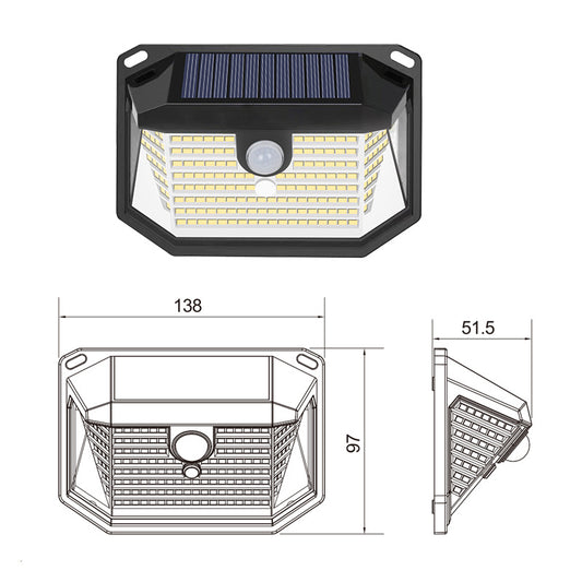 2-Pack Solar Motion Sensor Wall Light(178-Bead LED) -  3 Lighting Modes, IP64 Waterproof, Three-Sided Wide-Angle Lighting