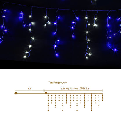 20M Christmas Lights Icicle Light 800 LED Blue White Decor Jingle Jollys
