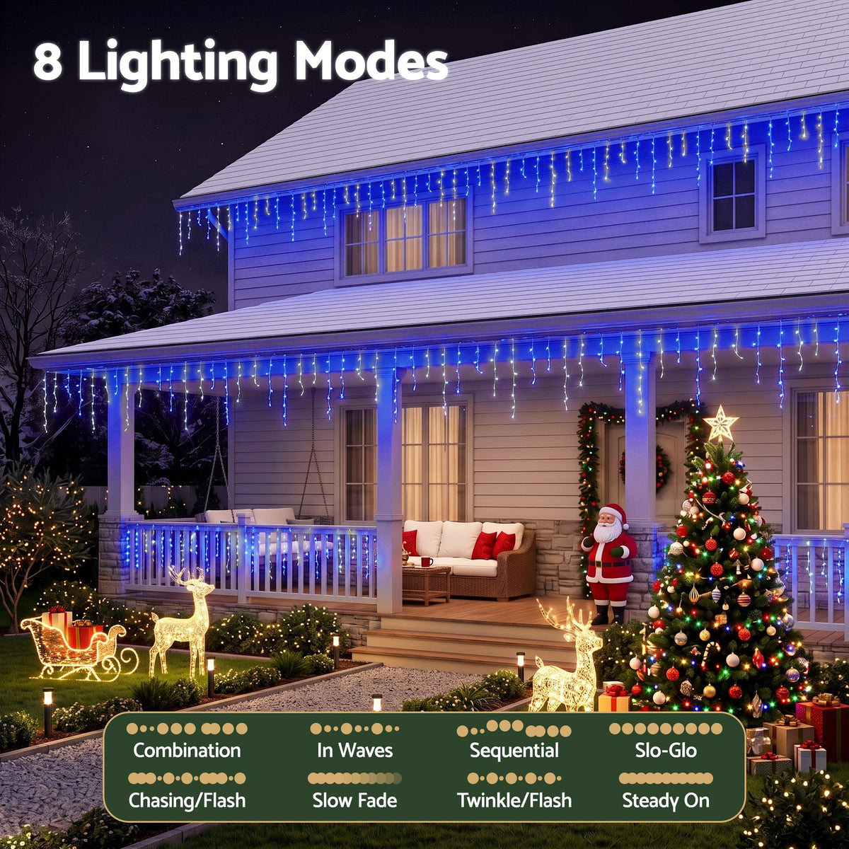 20M Christmas Lights Icicle Light 800 LED Blue White Decor Jingle Jollys