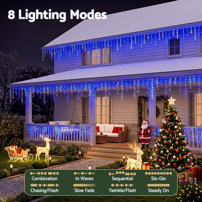 20M Christmas Lights Icicle Light 800 LED Blue White Decor Jingle Jollys